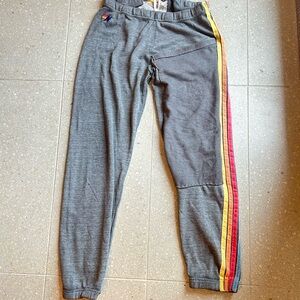 Upcycled Aviator nation sweatpants adult M Gray Joggers with Multicolor 5 Stripe